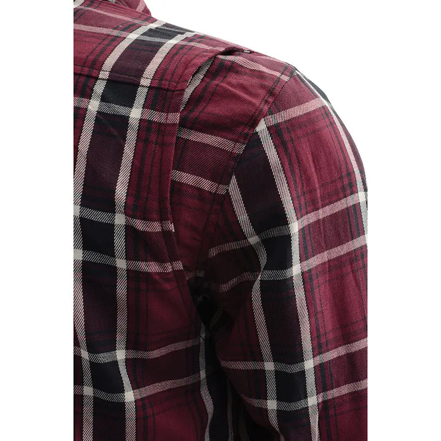 Milwaukee Leather Men's Maroon Checkered Armored Flannel Biker Shirt w/ Reinforced Fibers
