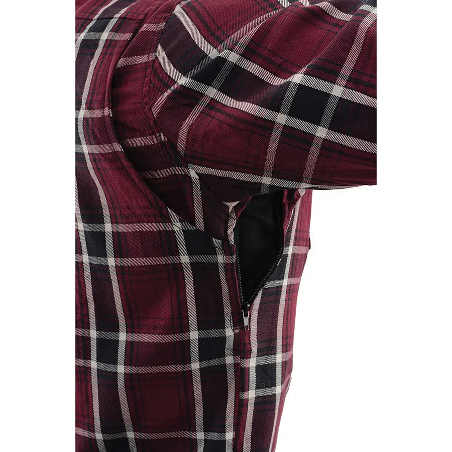 Milwaukee Leather Men's Maroon Checkered Armored Flannel Biker Shirt w/ Reinforced Fibers