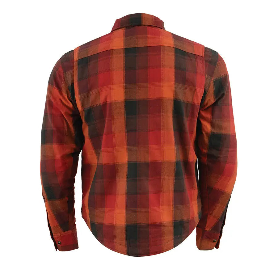 Milwaukee Leather Men's Red & Orange Armored Flannel Biker Shirt w/ Reinforced Fibers