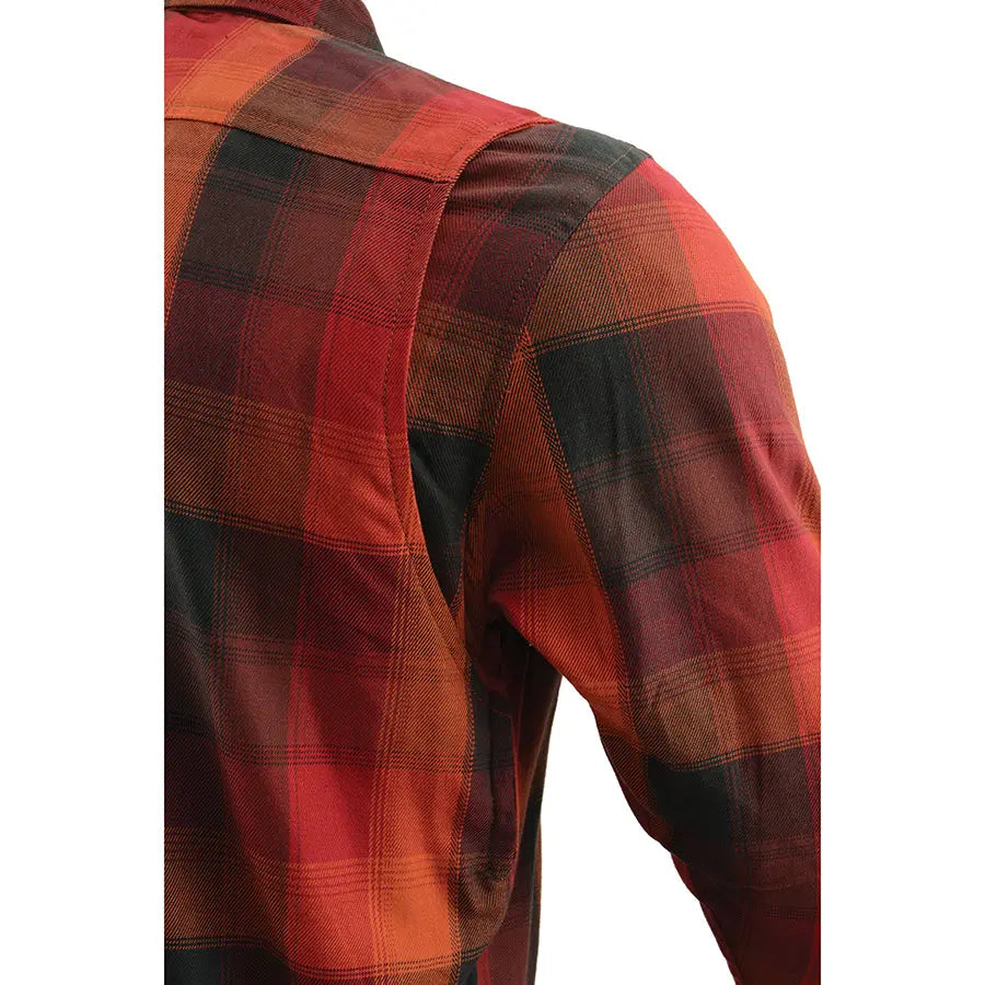 Milwaukee Leather Men's Red & Orange Armored Flannel Biker Shirt w/ Reinforced Fibers