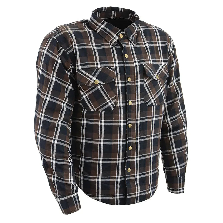 Milwaukee Leather Men's Brown Checkered Armored Flannel Biker Shirt w/ Reinforced Fibers