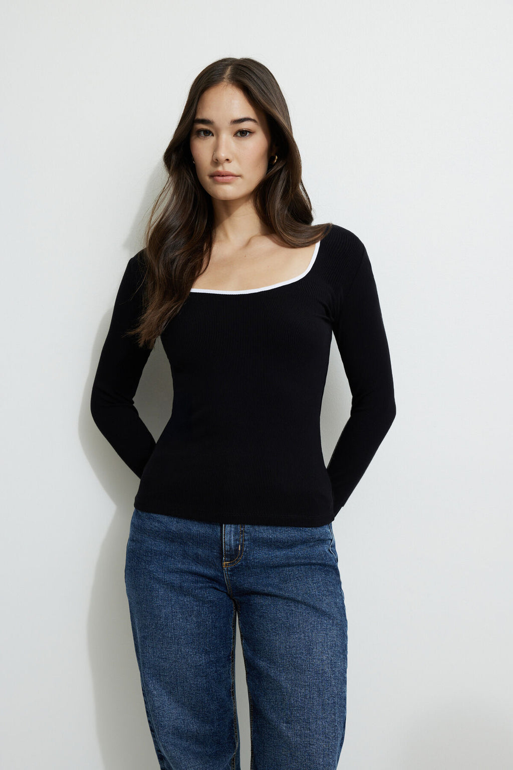 Ribbed Contrast Long Sleeve T-Shirt