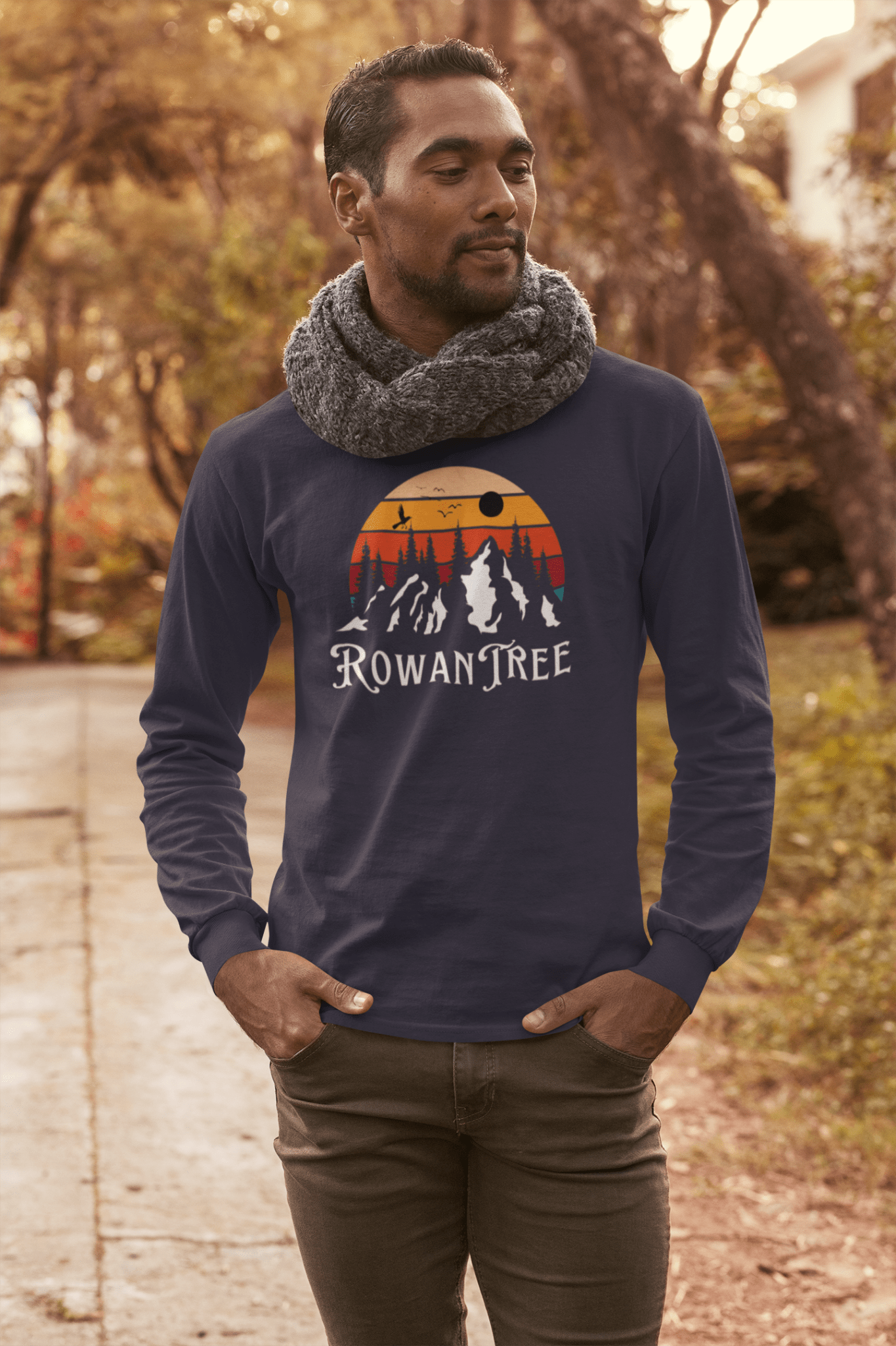 RowanTree Mountains Unisex Long Sleeve Tee – Ocean Cleanup Impact, Sustainable