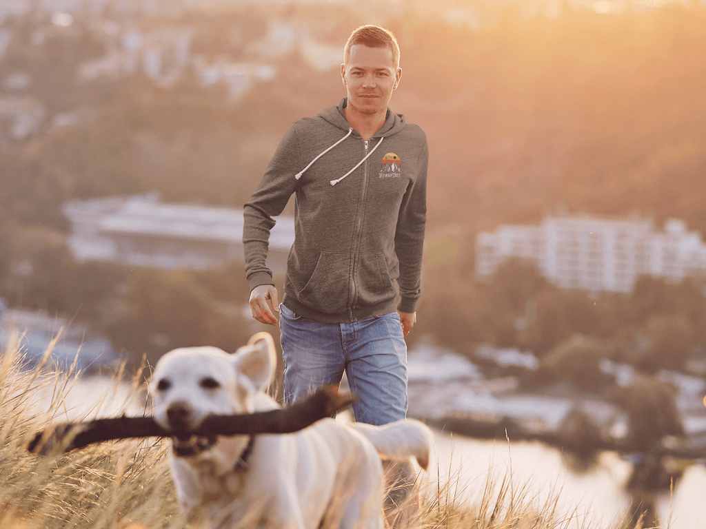 RowanTree Mountains Unisex Zip Hoodie – Ocean Plastic Removal, Printed in Canada