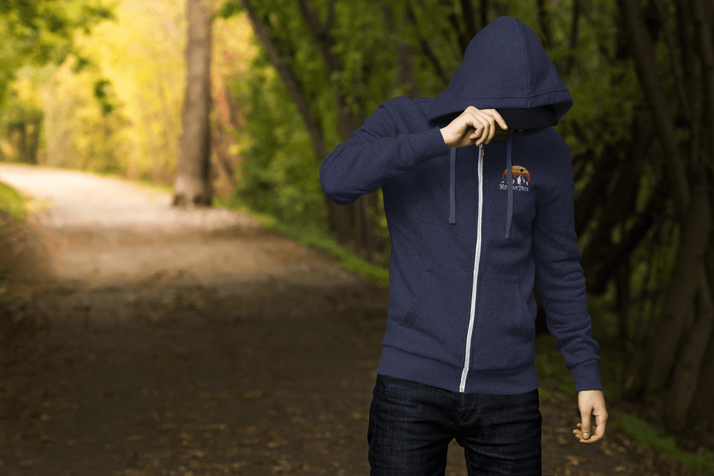 RowanTree Mountains Unisex Zip Hoodie – Ocean Plastic Removal, Printed in Canada