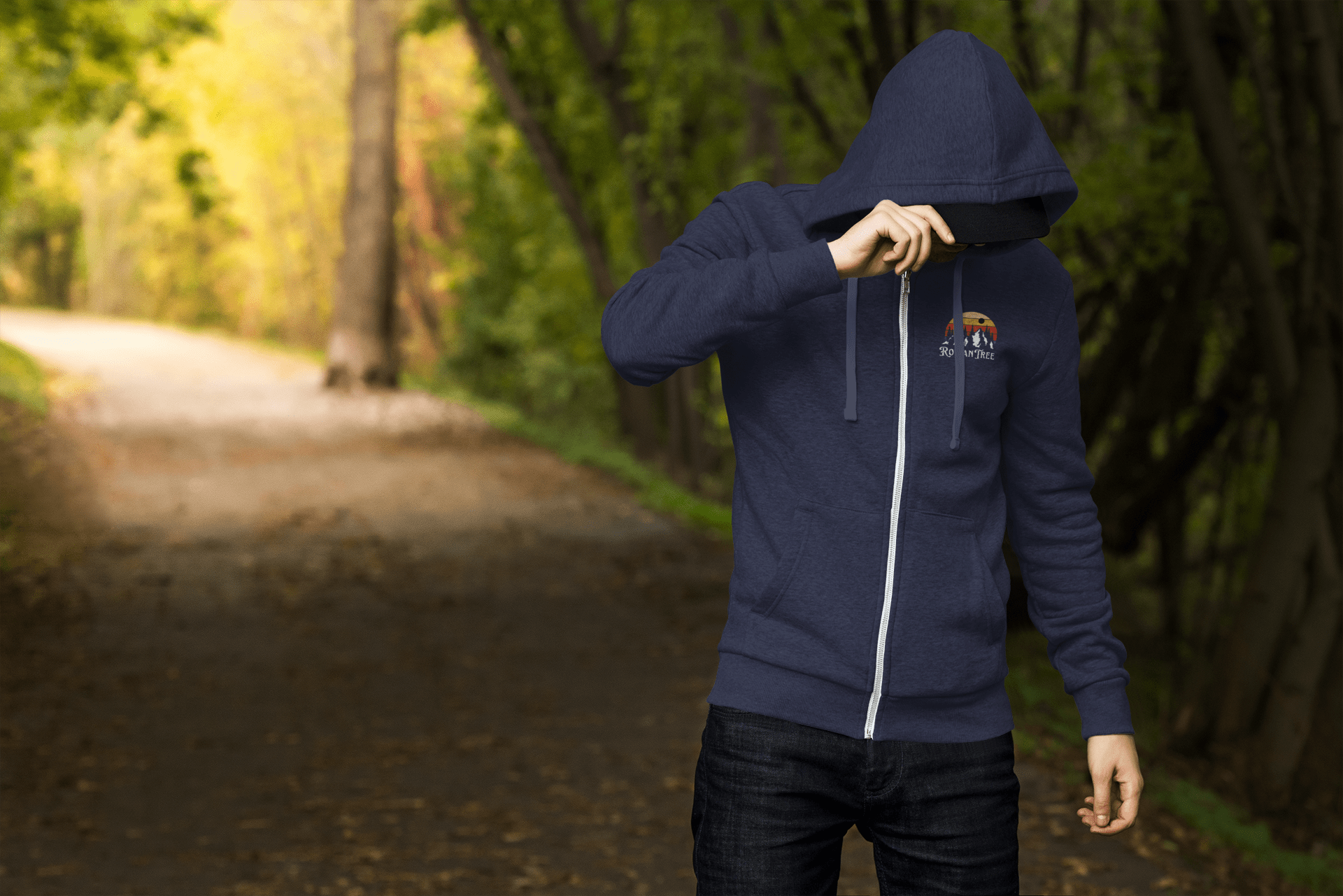 RowanTree Mountains Unisex Zip Hoodie – Ocean Plastic Removal, Printed in Canada