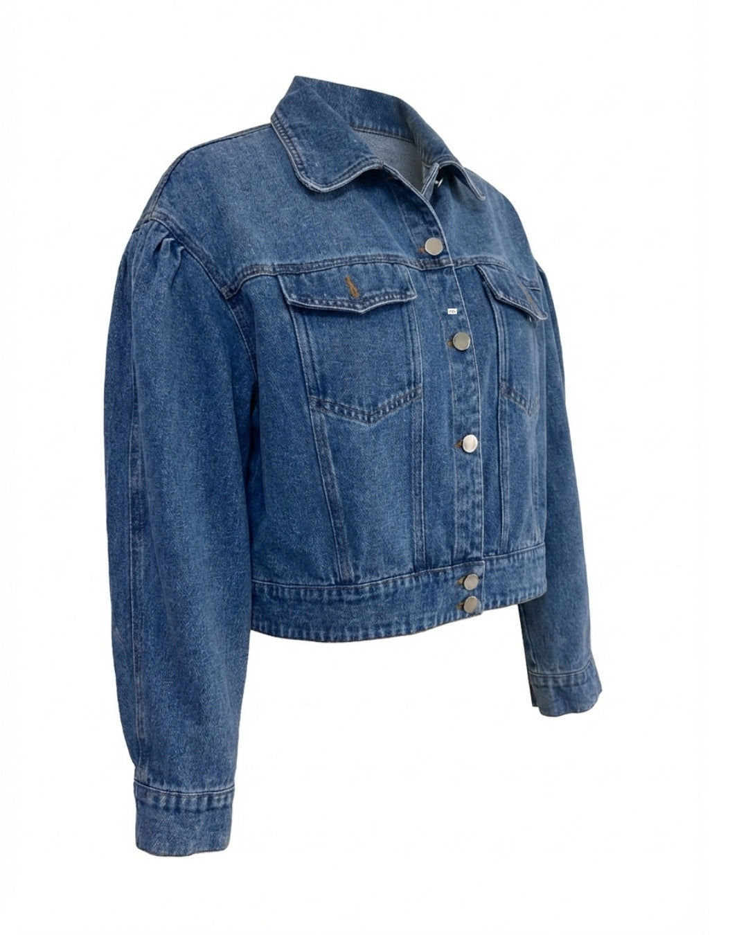 Roxanne - Women’s Cropped Pleated Sleeve Jacket Denim