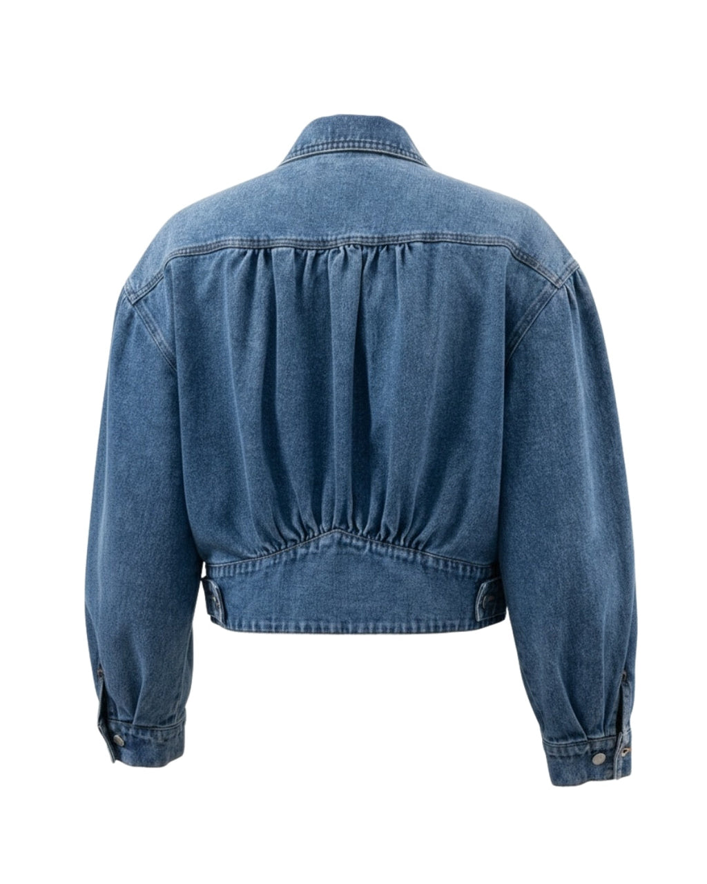 Roxanne - Women’s Cropped Pleated Sleeve Jacket Denim