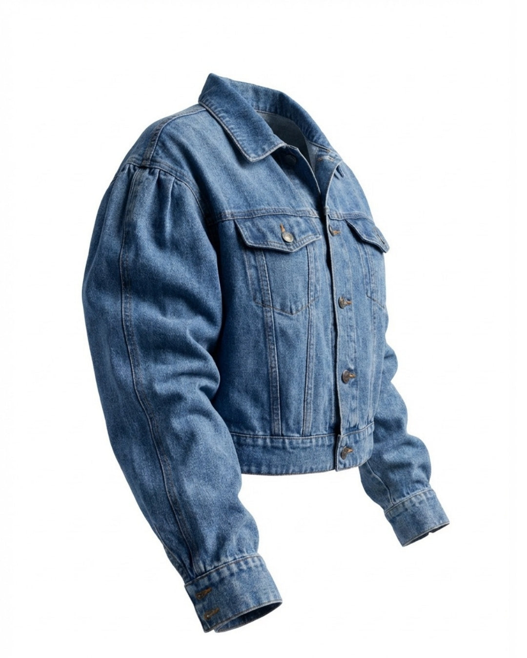 Roxanne - Women’s Cropped Pleated Sleeve Jacket Denim