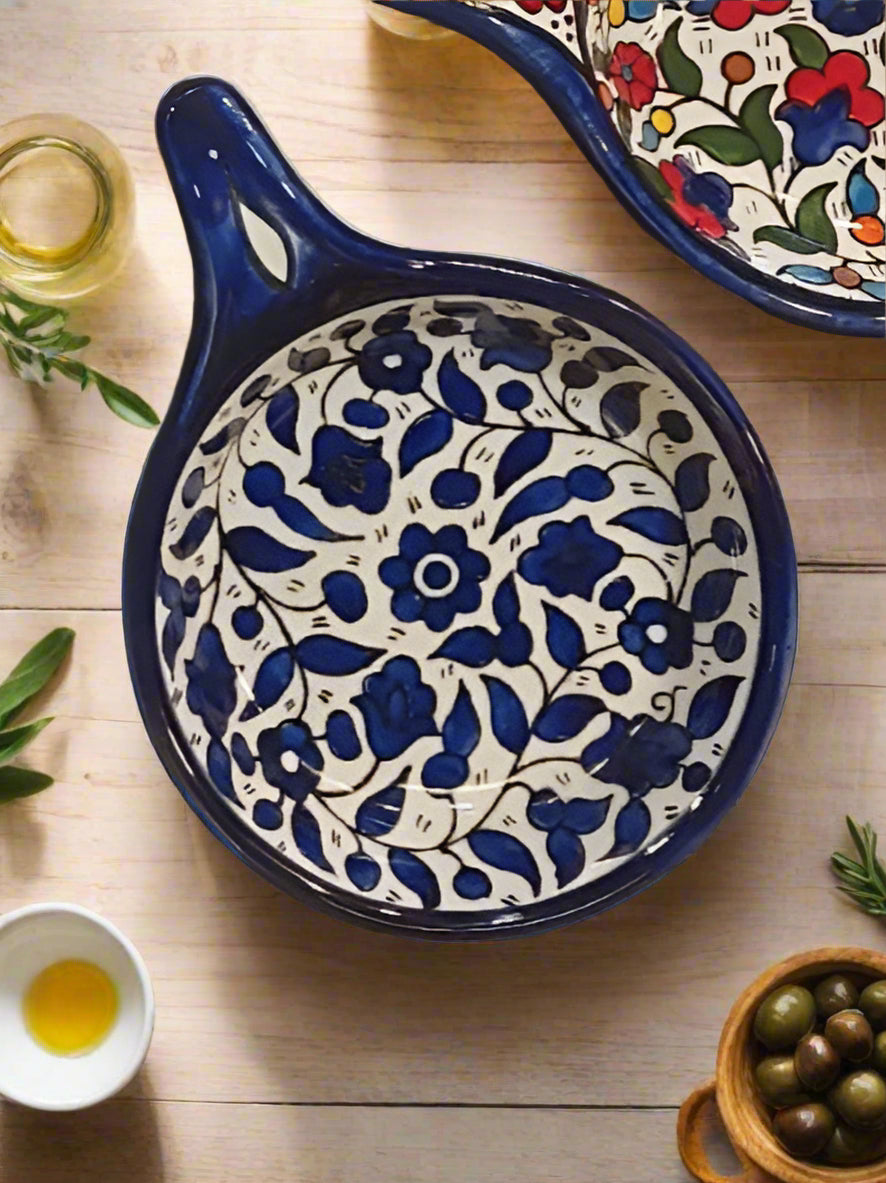 Handmade Ceramic Serving Pan 5 Inch Appetizer & Snack Dish Multiple Floral & Blue Rose Designs