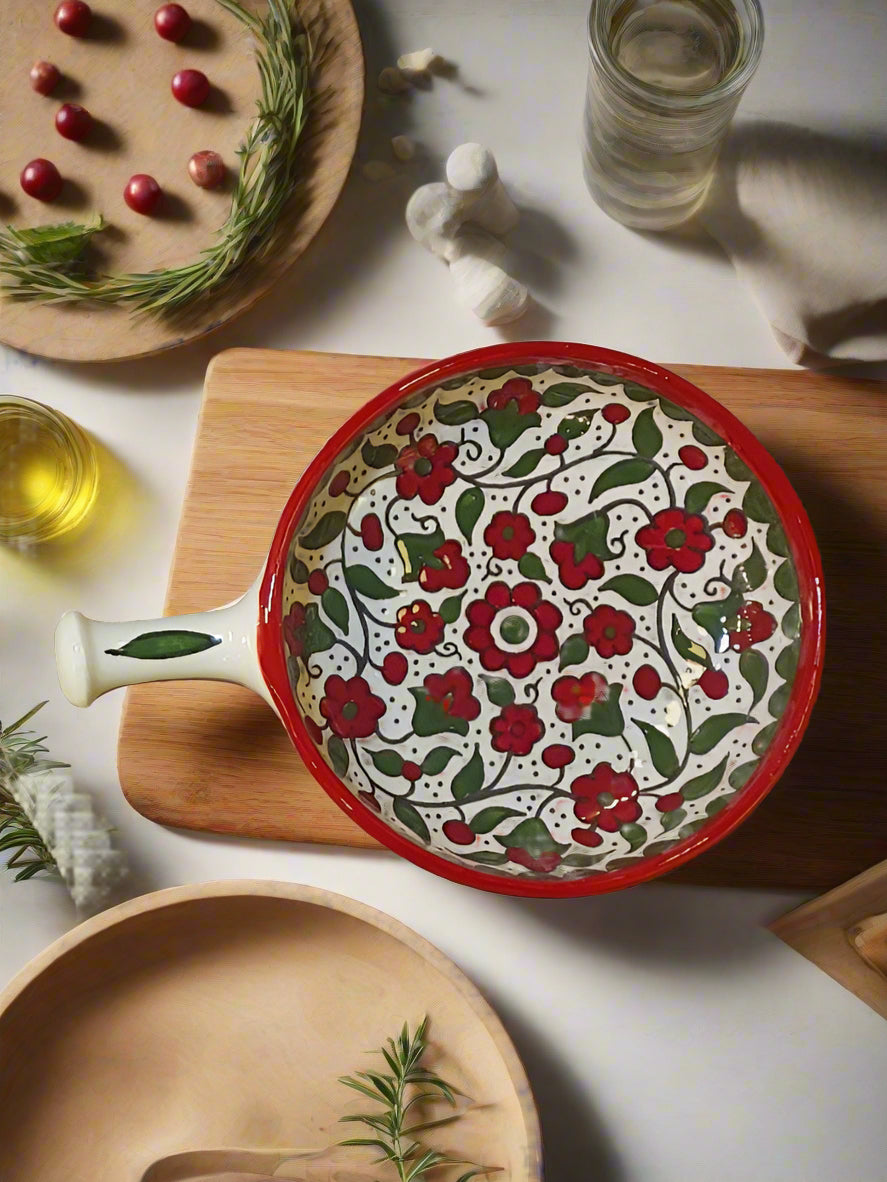Handmade Ceramic Serving Pan  6 Inch Appetizer & Snack Dish  Floral & Various Designs