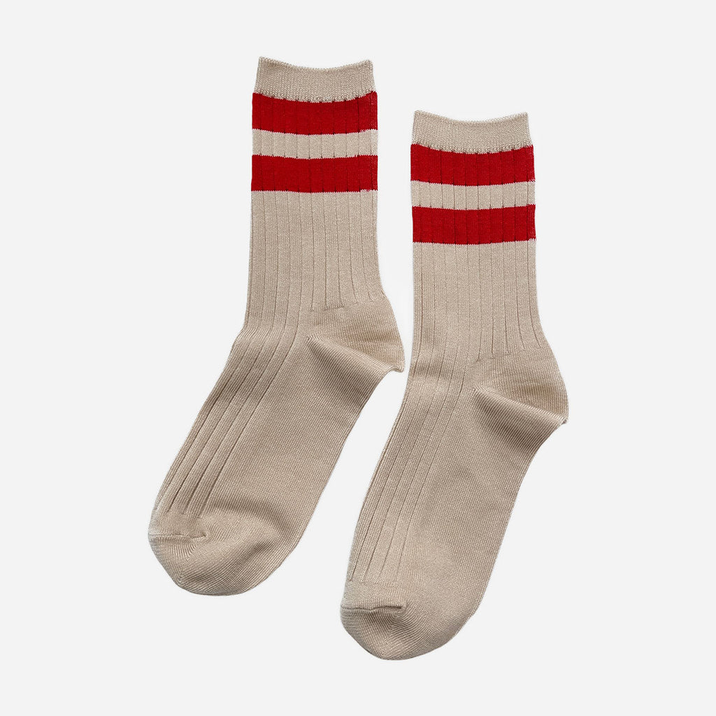 Chaussettes universitaires Le Bon Shoppe pour elle, couleur crème et rouge