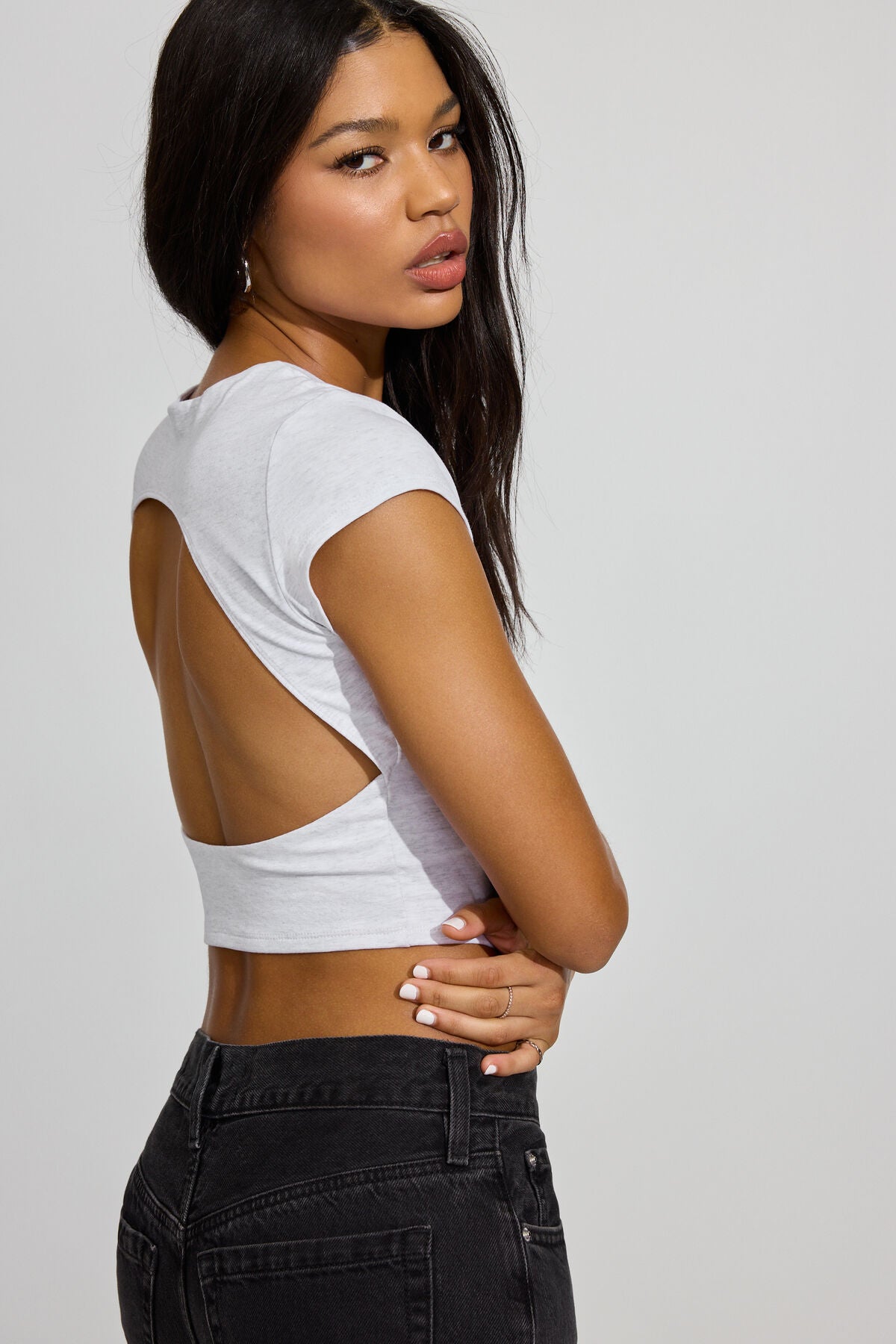 Open Back Cap Sleeve T Shirt
