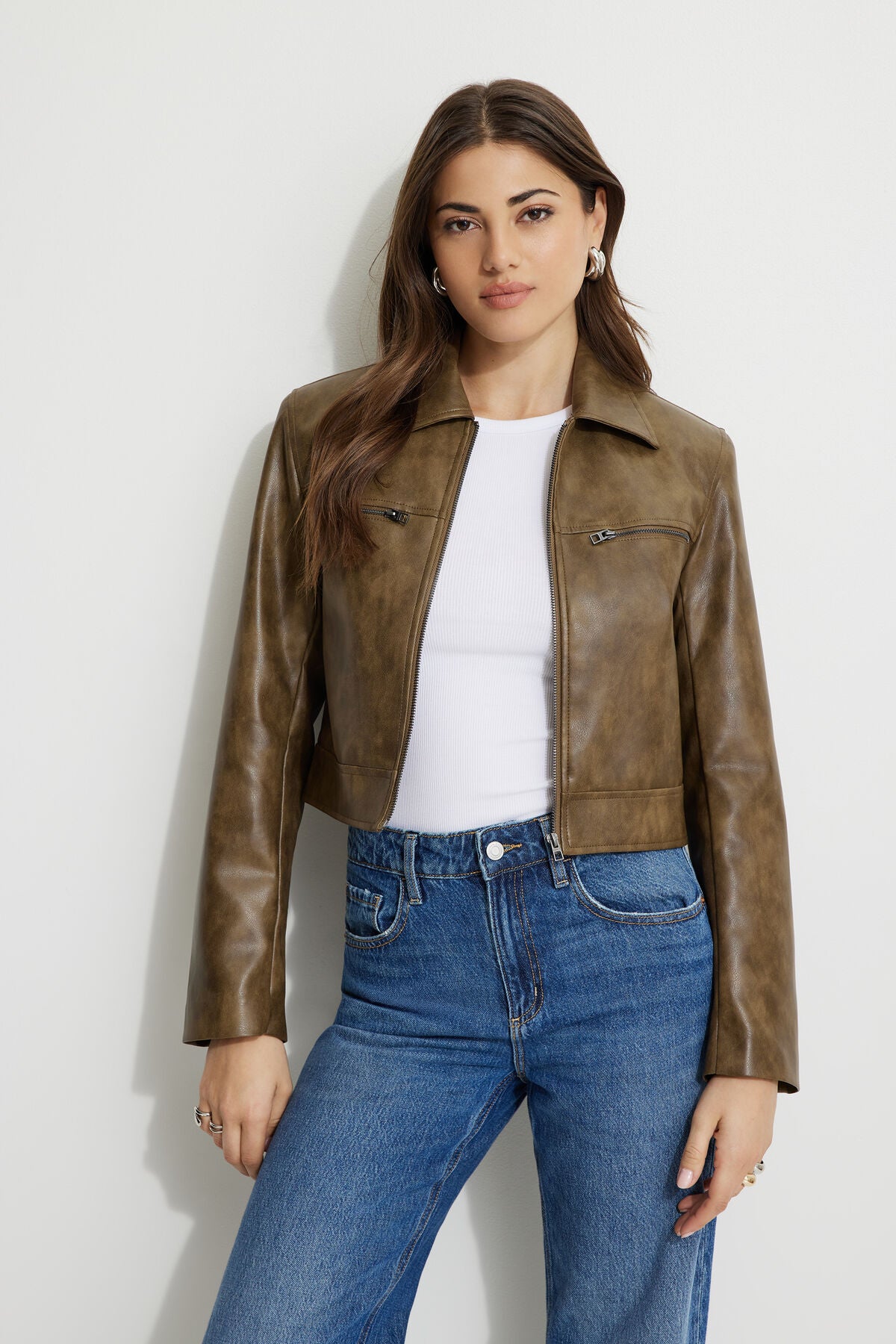 Veste de moto en similicuir délavé