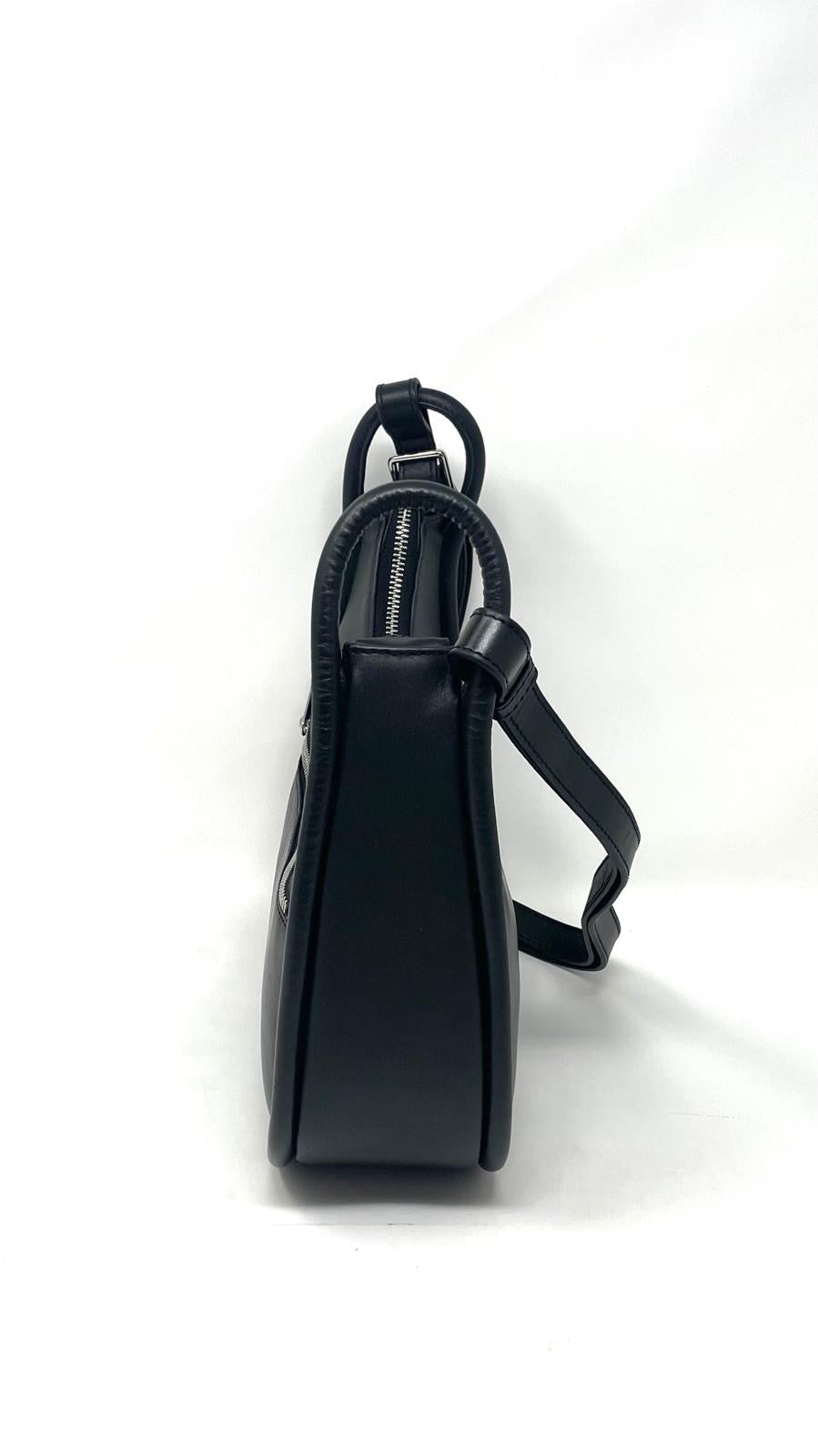 Small Black Leather Shoulder Bag, Sabrina