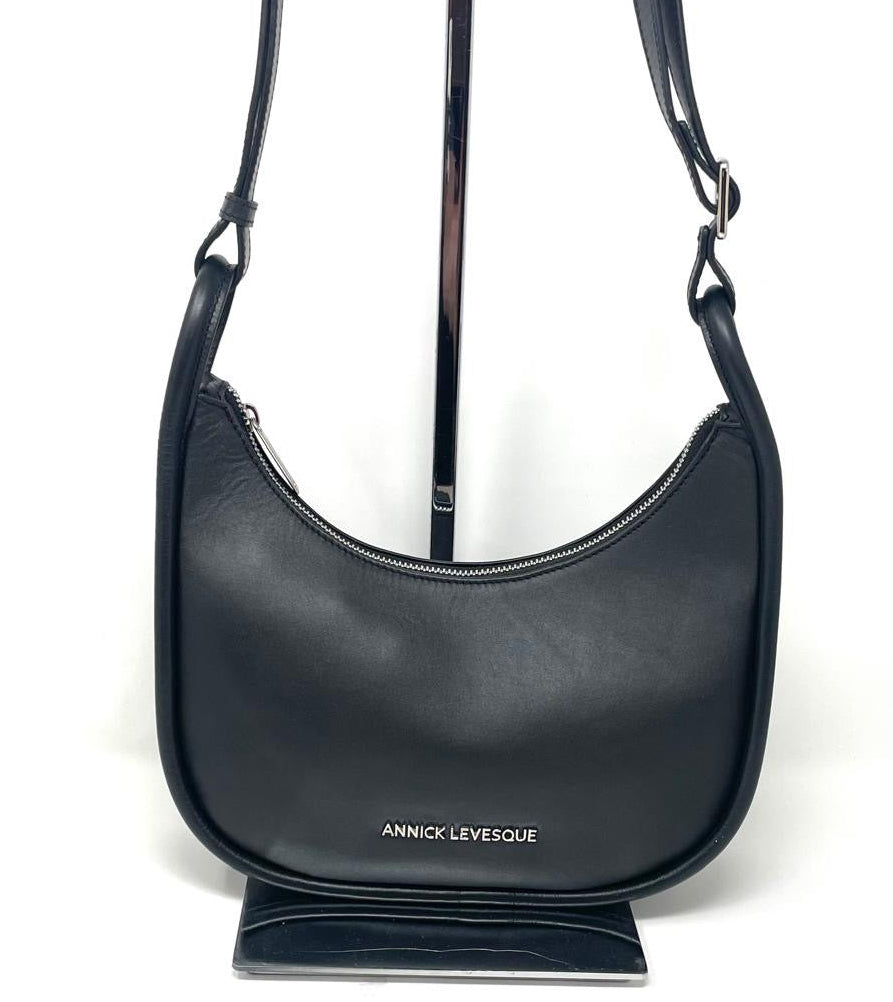 Small Black Leather Shoulder Bag, Sabrina
