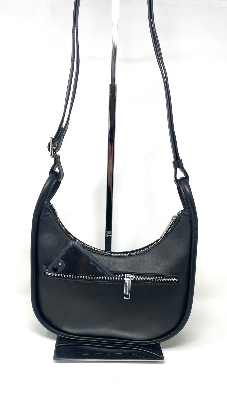 Small Black Leather Shoulder Bag, Sabrina