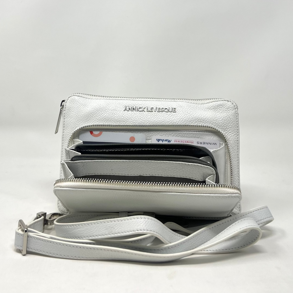 Small White Genuine Leather Handbag Wallet, Carmen