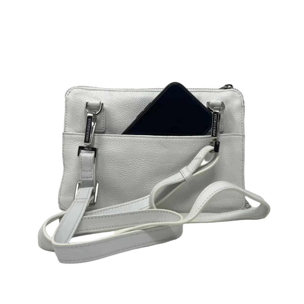 Small White Genuine Leather Handbag Wallet, Carmen