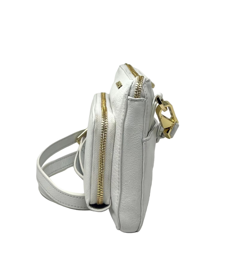 Small White Genuine Leather Handbag Wallet, Carmen