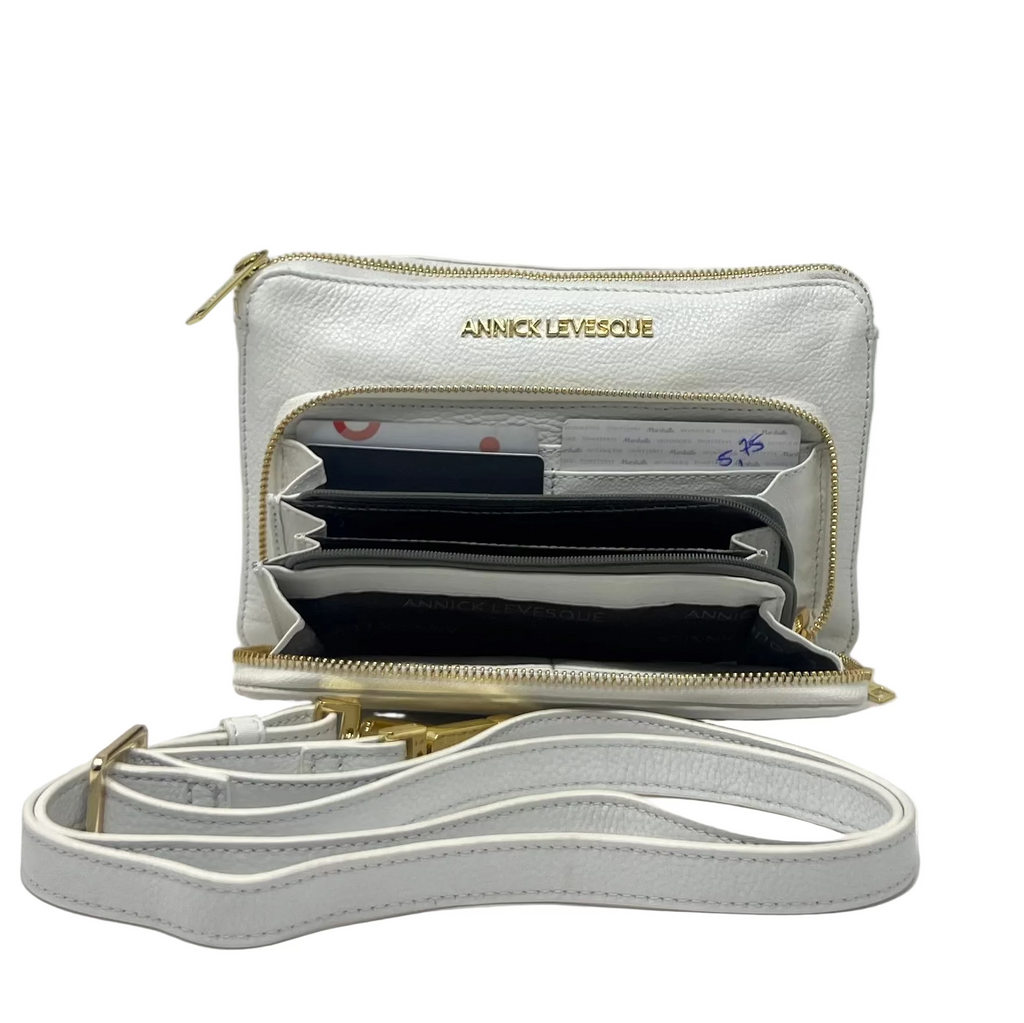 Small White Genuine Leather Handbag Wallet, Carmen