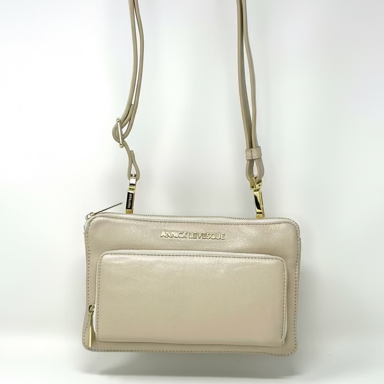 Small Leather Shoulder Bag Wallet Champagne, Carmen
