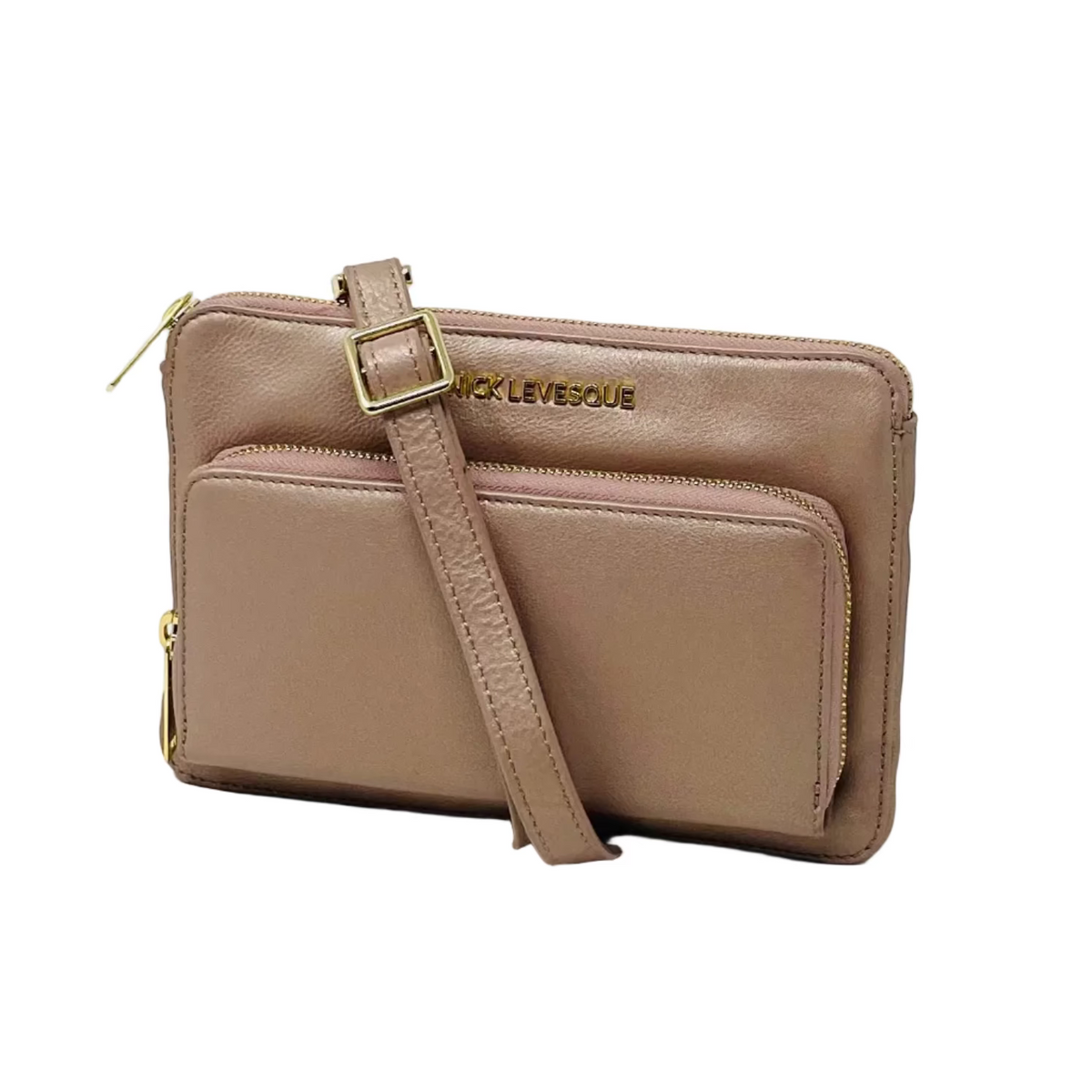 Small Leather Handbag-Wallet in Platinum Pink, Carmen