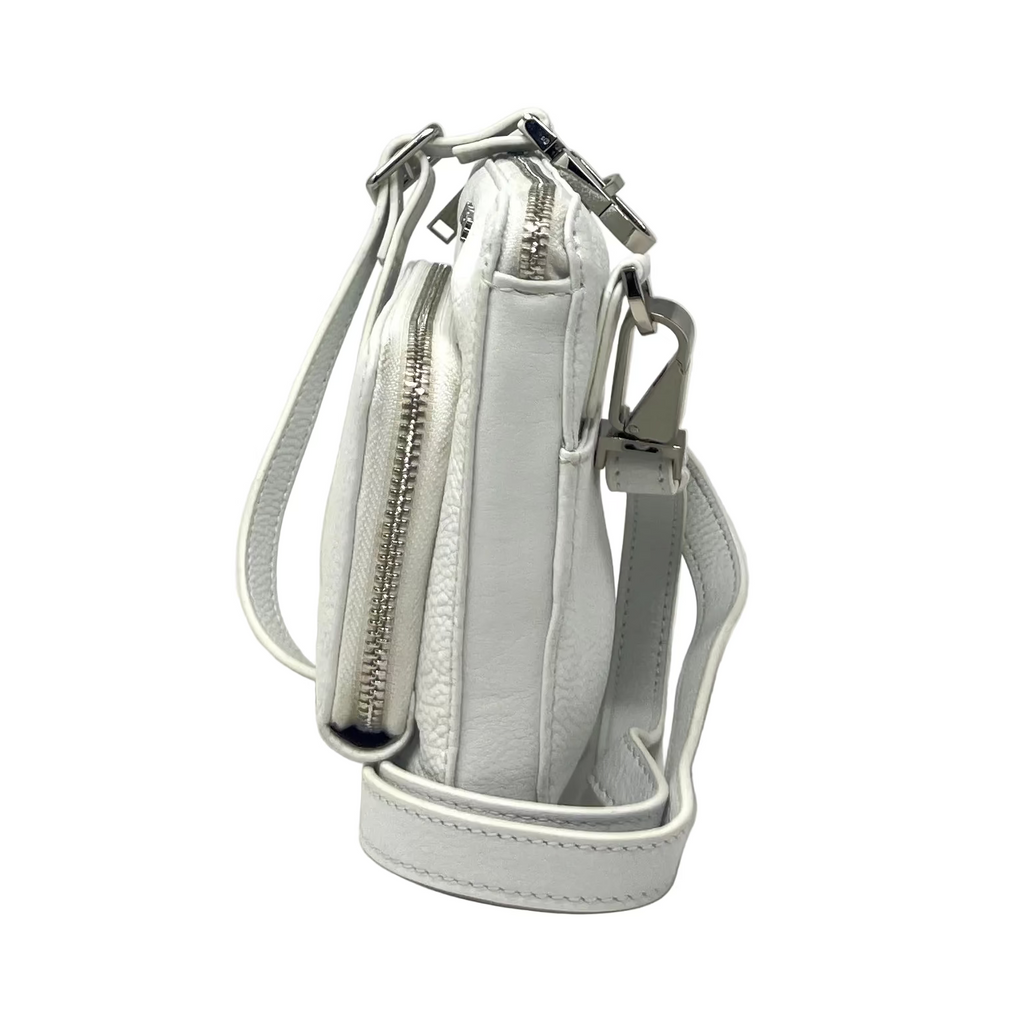 Small White Genuine Leather Handbag Wallet, Carmen