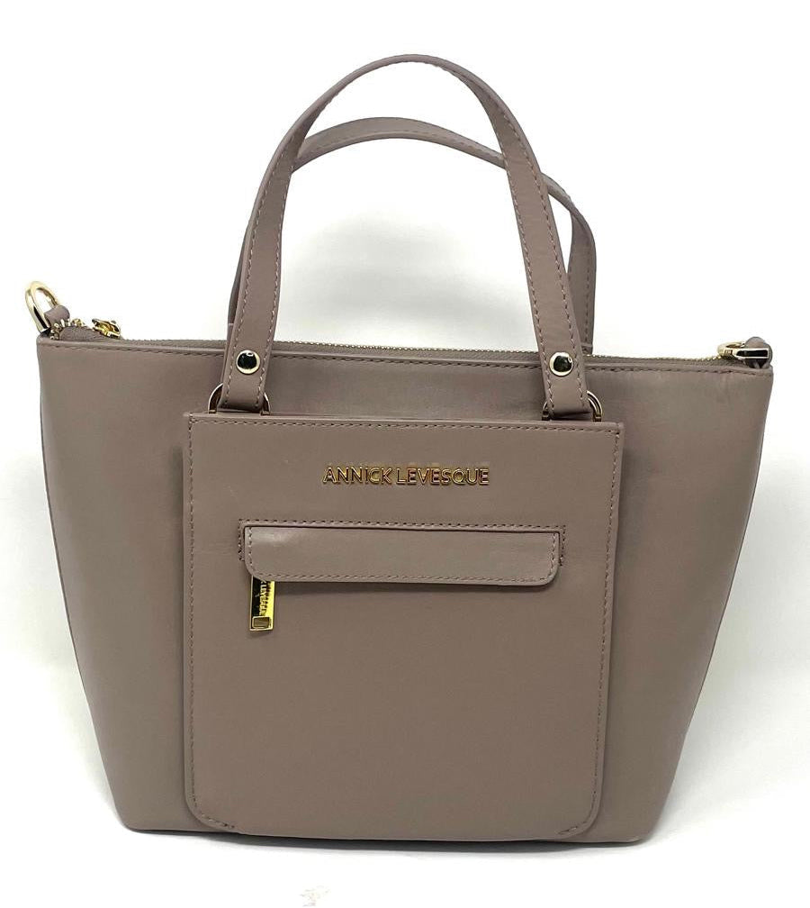 Genuine Leather Taupe Handbag, Lina