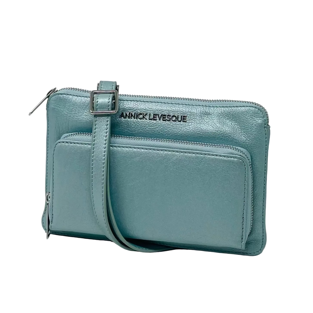 Small Genuine Leather Handbag-Wallet in Sky Blue, Carmen