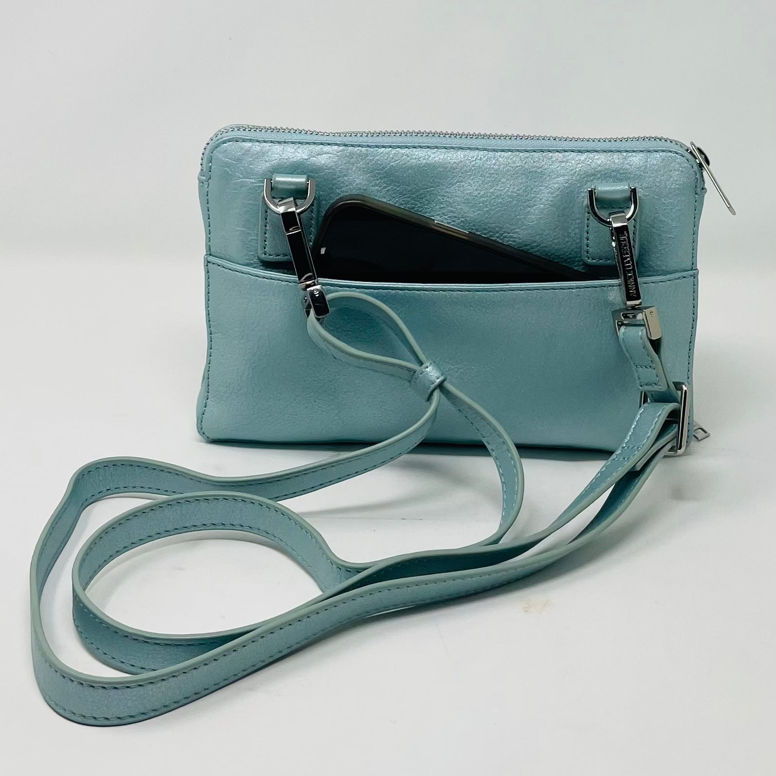 Small Genuine Leather Handbag-Wallet in Sky Blue, Carmen