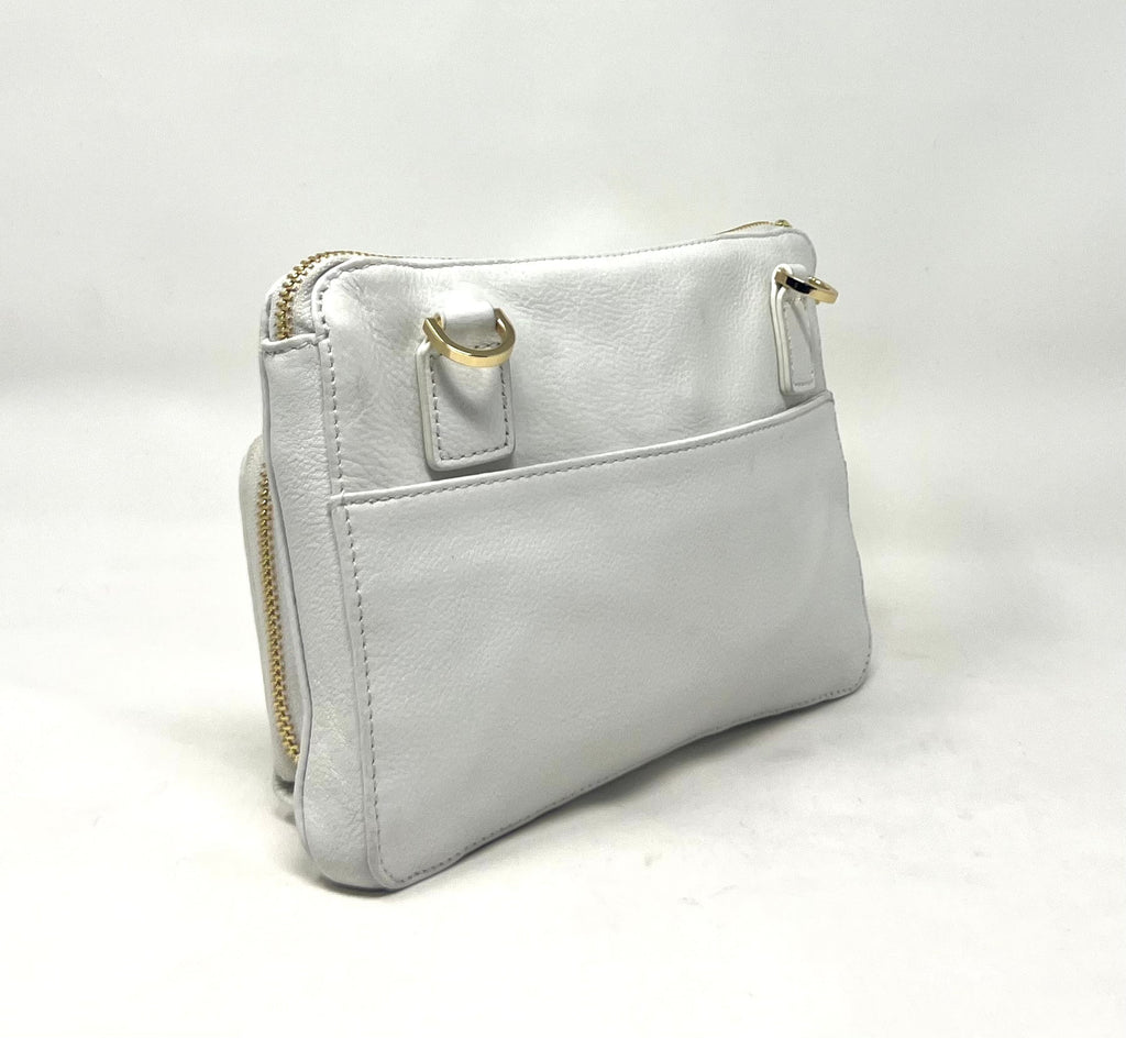 Small White Genuine Leather Handbag Wallet, Carmen