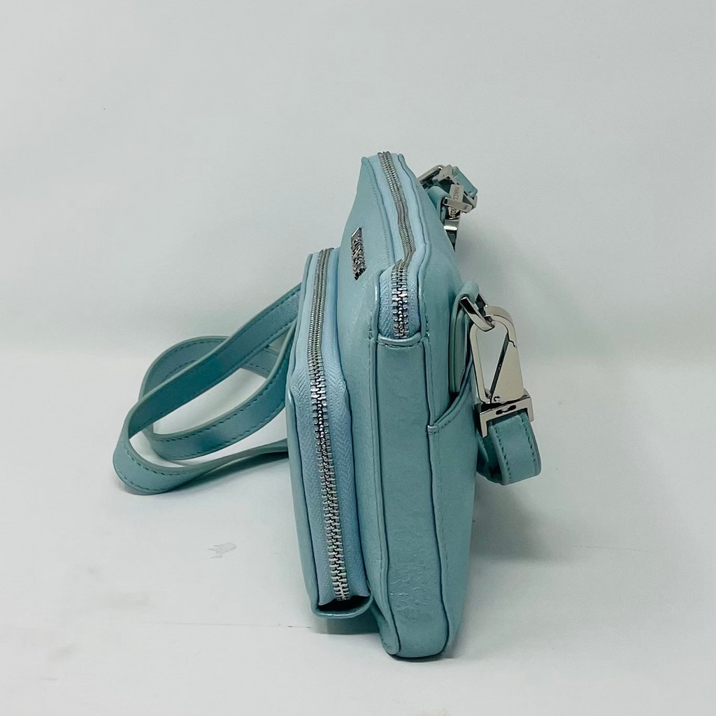 Small Genuine Leather Handbag-Wallet in Sky Blue, Carmen