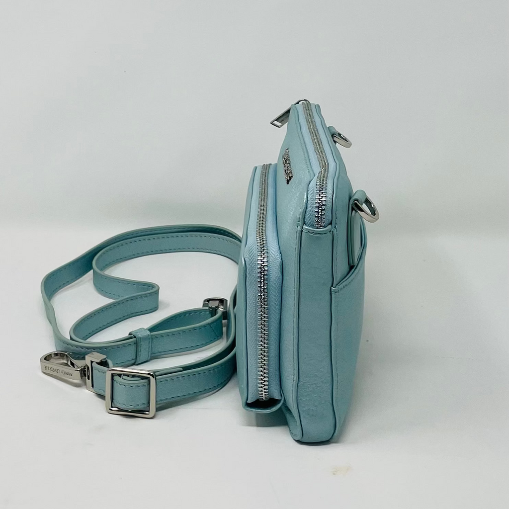 Small Genuine Leather Handbag-Wallet in Sky Blue, Carmen