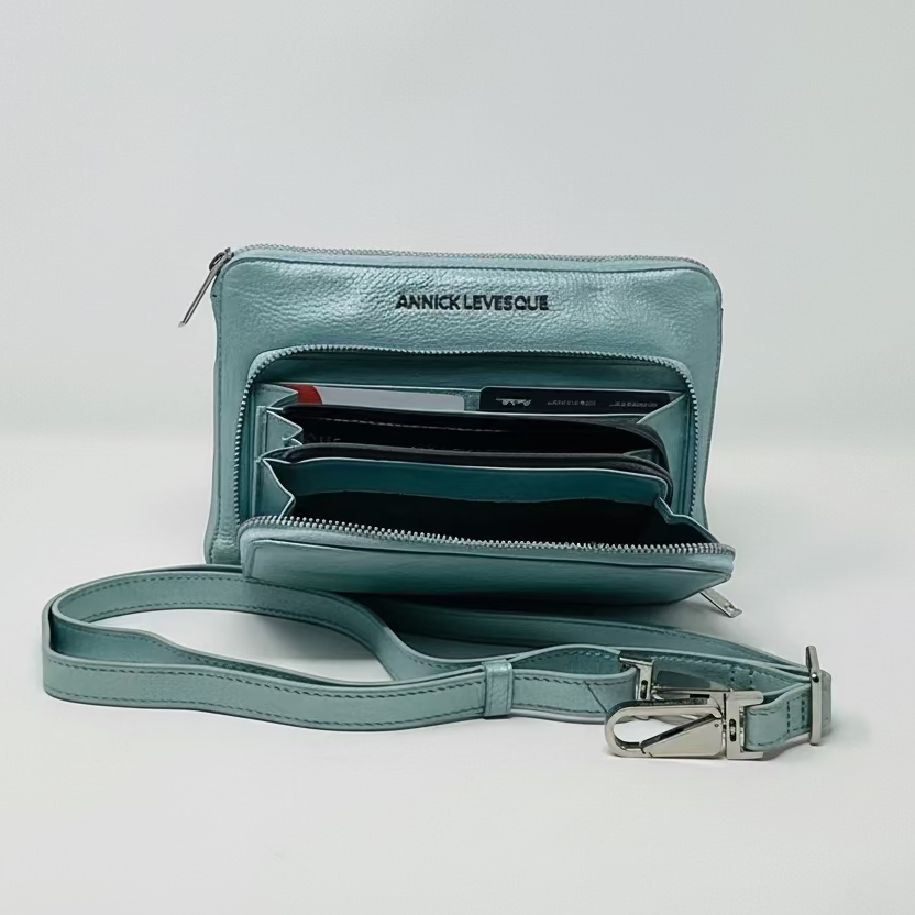 Small Genuine Leather Handbag-Wallet in Sky Blue, Carmen