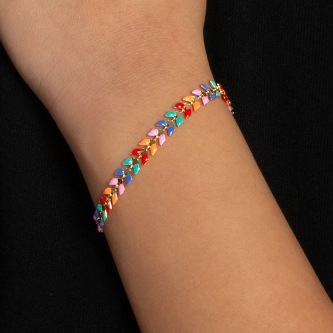 Multicolor Enamel Leaf Bracelet