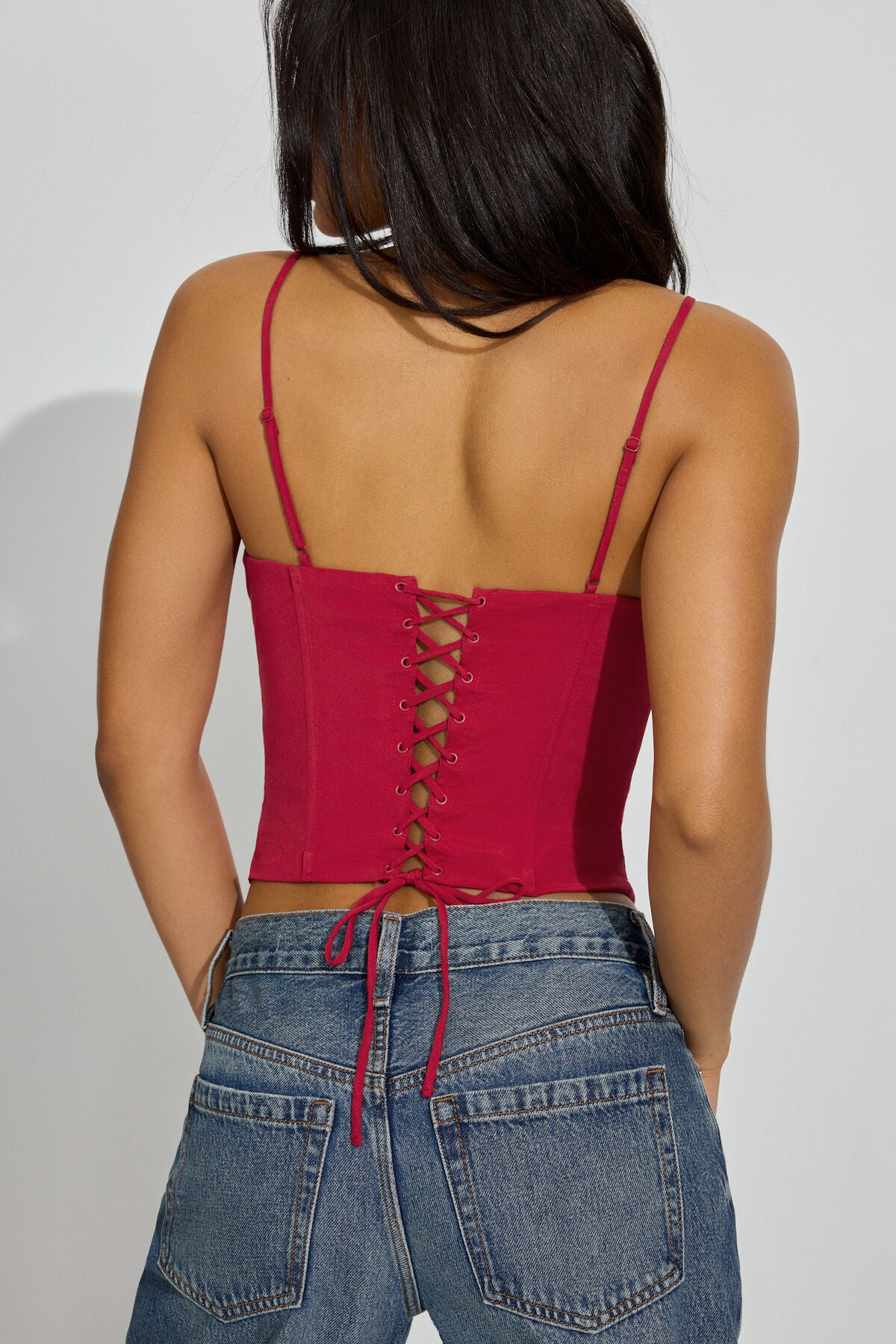 Lace Up Back Bustier Cami Top