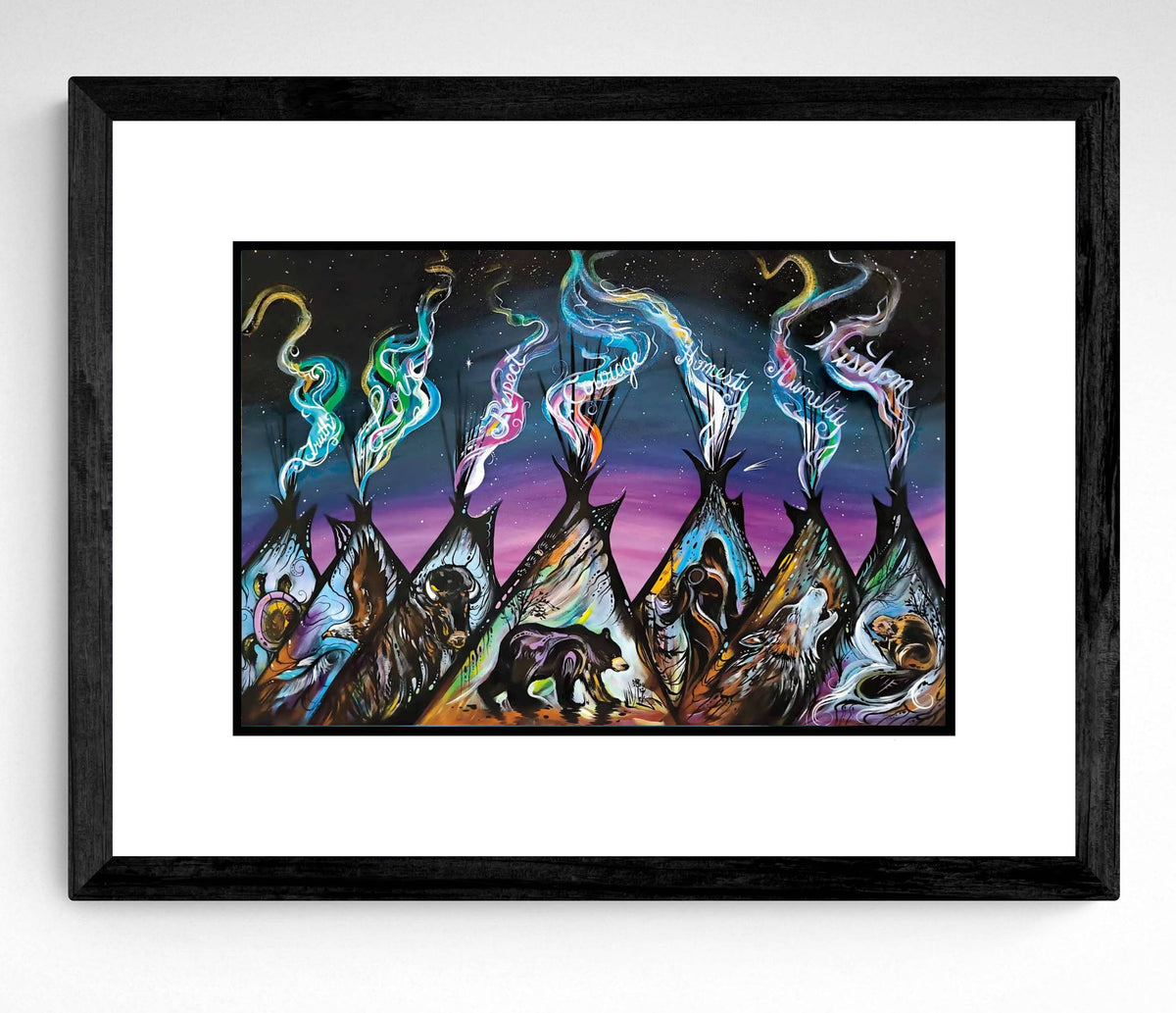 Seven Sacred Tipis By Carla Joseph, Indigenous Art Print, Seven Grandfather Teachings, Native Americans, Framed Art