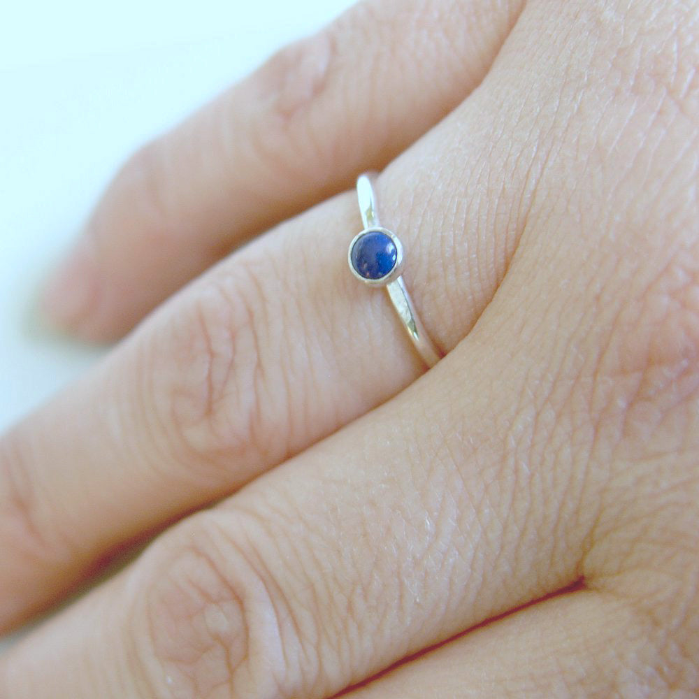 Blue Lapis Lazuli Stacking Ring Sterling Silver Bezel Set Stone