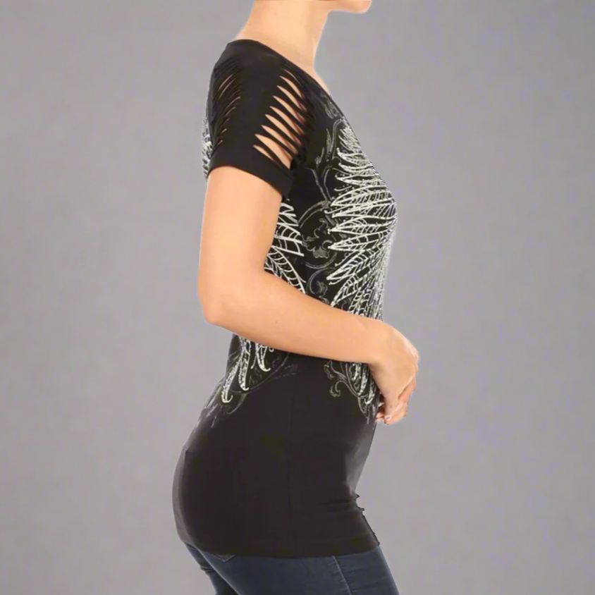 Haut raglan à ailes d'ange en strass pour femme