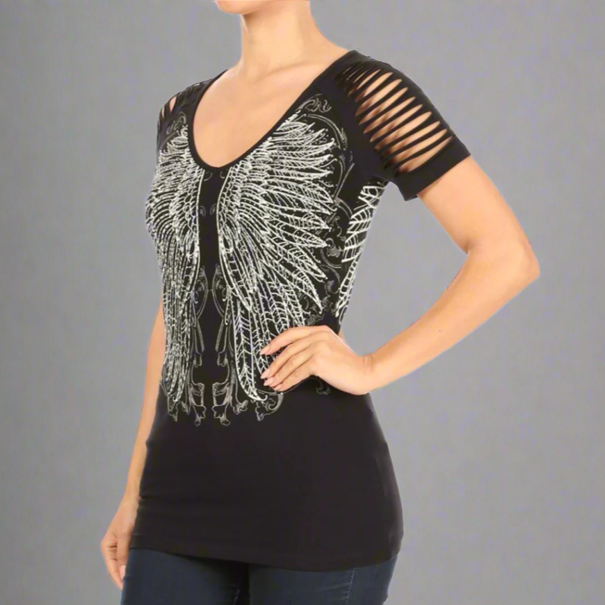 Haut raglan à ailes d'ange en strass pour femme