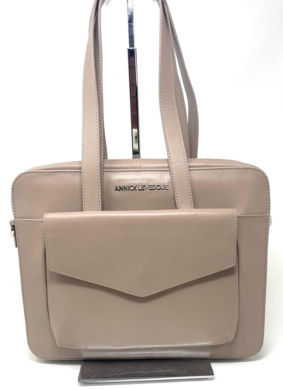 Taupe Leather Work Bag - Sofia