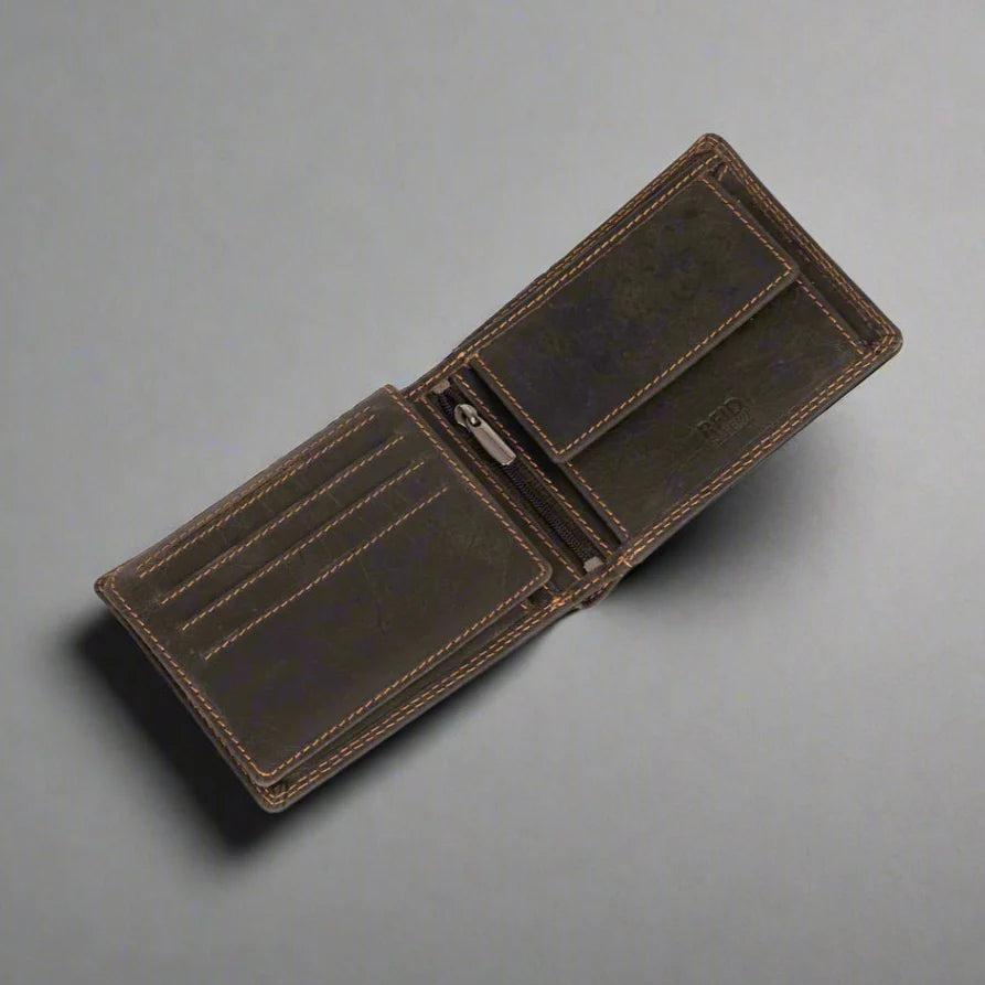 Greenwood Leather Men's Wallet. RFID-Blocking Oil Pull-Up Leather