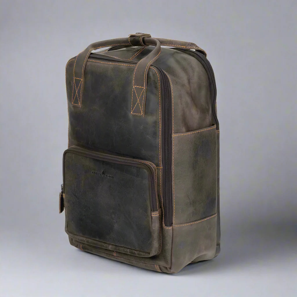 Greenwood Leather Backpack with Reinforced Laptop and Tablet Compartments