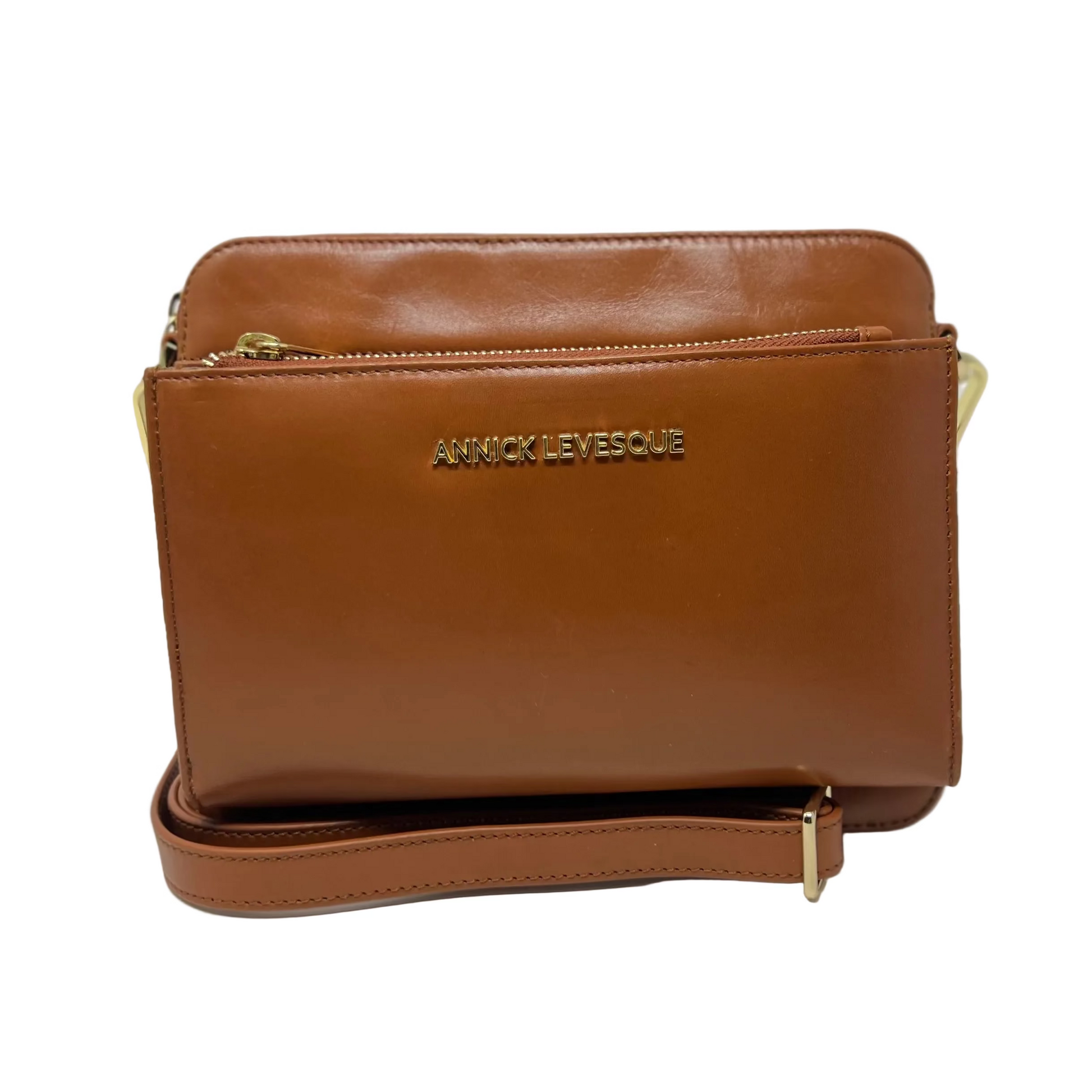 Small 2-in-1 Crossbody Bag with Detachable Card Holder in Cognac Leather, Kennedi
