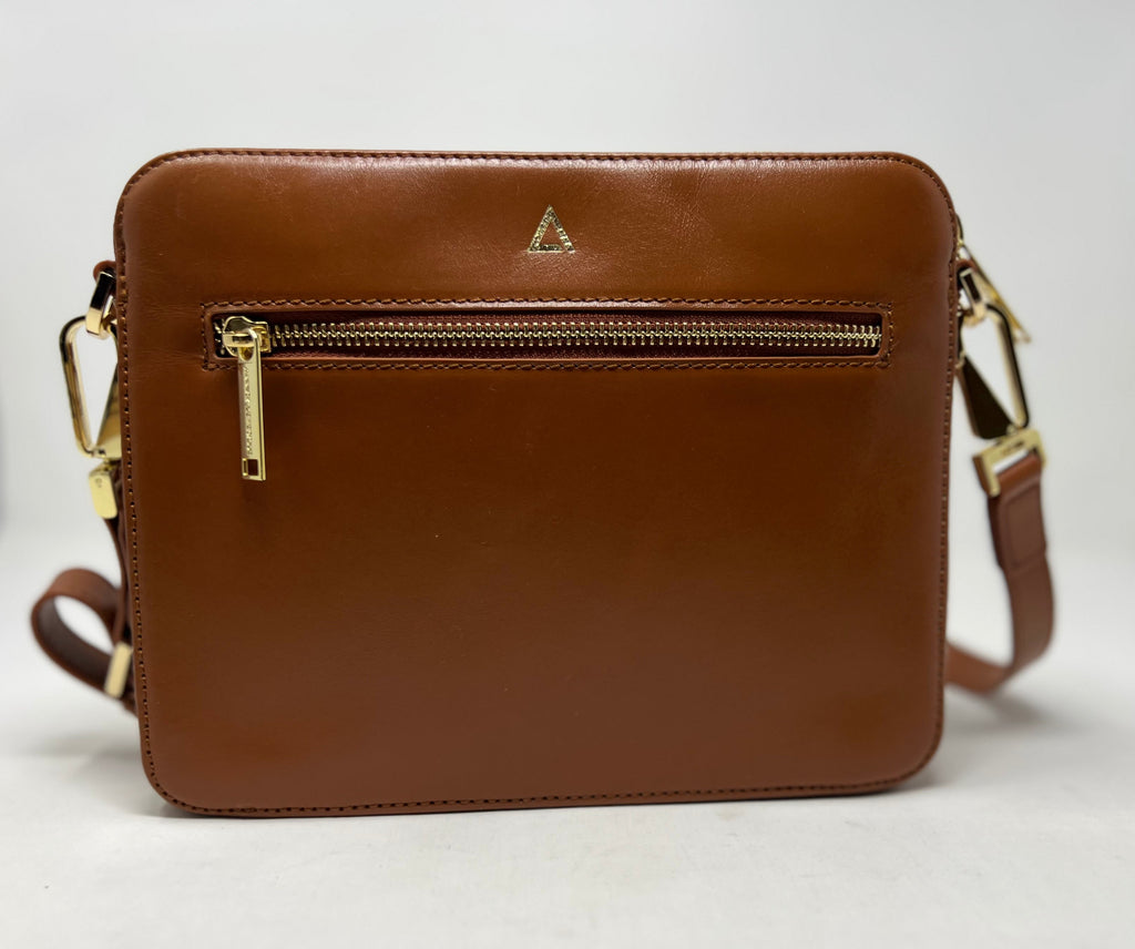Small 2-in-1 Crossbody Bag with Detachable Card Holder in Cognac Leather, Kennedi