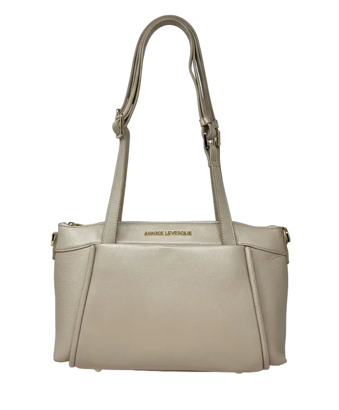 Leather Shoulder Bag, Champagne | Elena