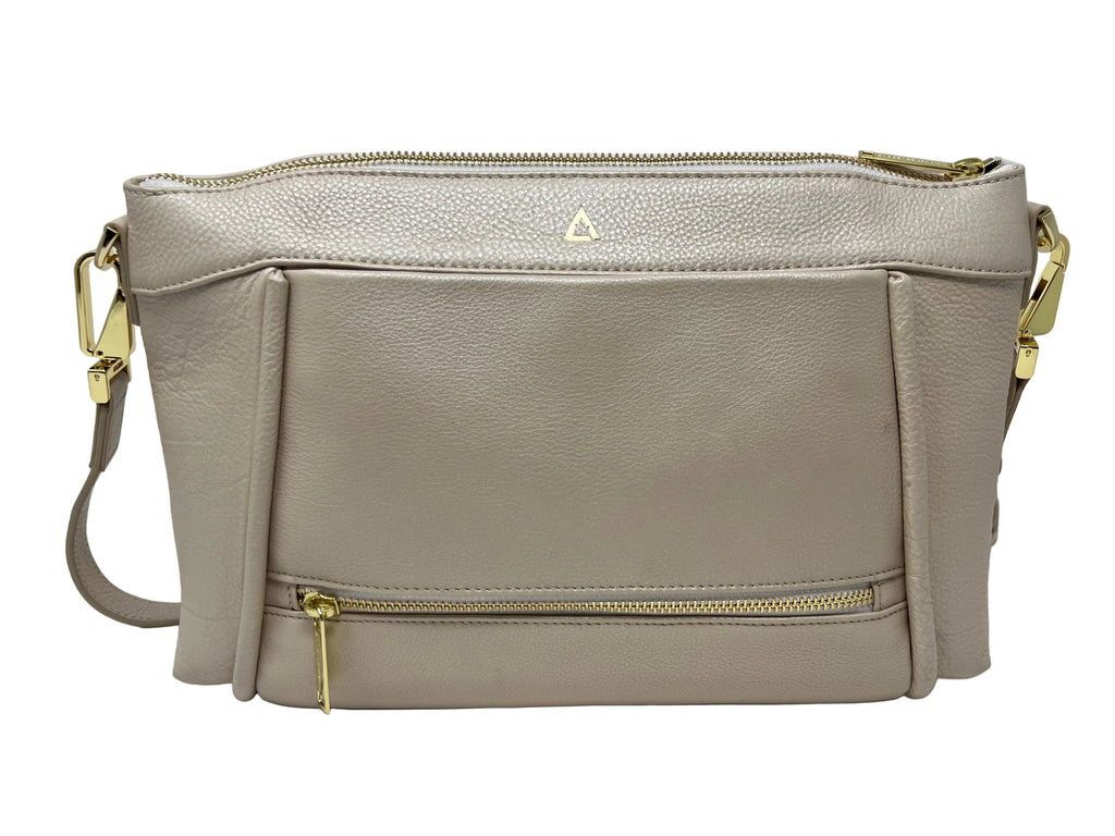 Leather Shoulder Bag, Champagne | Elena