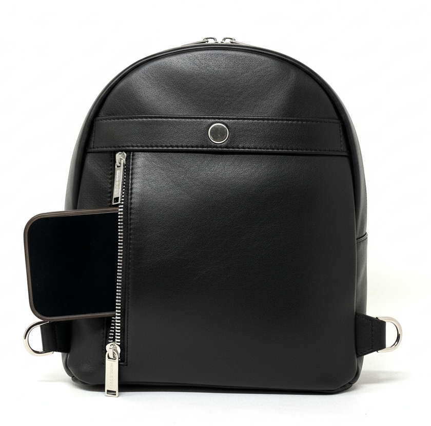 Classic Black Leather Convertible Backpack - Caroline