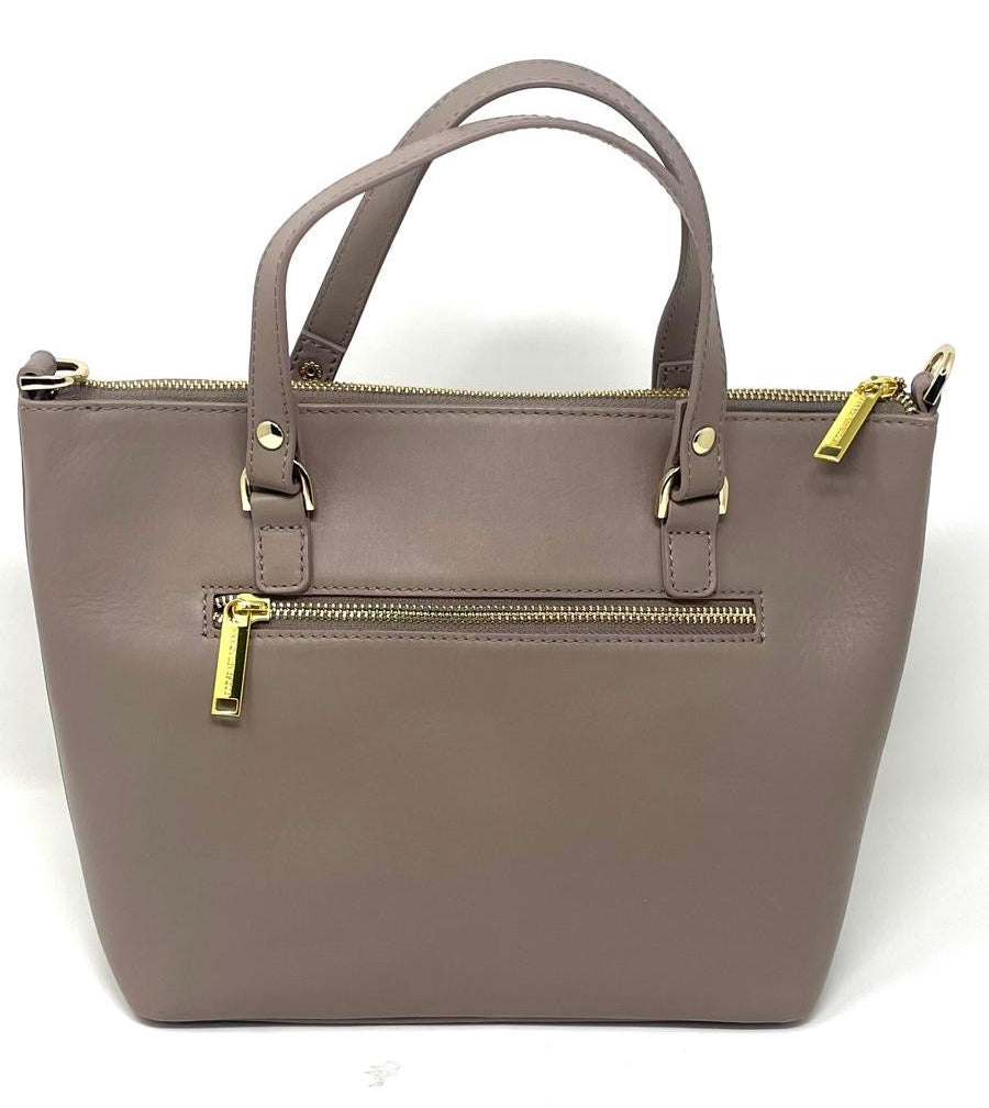 Genuine Leather Taupe Handbag, Lina